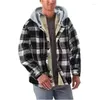 Giacche da uomo in pile scozzese a maniche lunghe con cappuccio giacca ampia da uomo cappotto invernale accogliente top casual