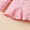 Geborene Baby Girls Kleidung Set rosa Kleinkind Ruffle Tops Herzdruck Bowhose Prinzessin Casual Säugling Outfits Kleidung Anzug 240118