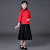 Abbigliamento etnico Ragazza Kid Cheongsam Topskirt Coro Costume Vintage stile cinese Qipao Collare alla coreana Hanfu Set Tang Abbigliamento Cosplay Outfit