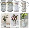 Vintage Garden Metal Flower Vases Home Wedding Artificial Flowers Bucket Barrel Holder Shabby Chic Country Style Can Craft 240123