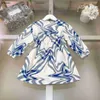 Abito per bambini di lusso Gonna per ragazza con design in vita con lacci Taglia 100-150 Vestiti per bambini a maniche lunghe Abito per bambini a strisce blu Jan20