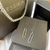 Luxury Pin Diamond Pendant Necklace Classic Move Uno Brand Designer Top S925 Sterling Silver Move Zircon Hollow Square Charm Choker for Women Jewelry Party Gift