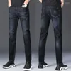 Mäns jeans tunn stil långa byxor smala passform avslappnad mångsidig trätt modemärke litet rakt ben high end mörkgrå