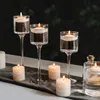 Clear Glass Candle Holder Wedding Party Centerpieces Uppsättning av 3 Tea Light Hurricane Design Candlest för flytande pelarljus