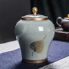 Tea Containers Ceramic Sealed Can Large Coarse Pottery Storage Tank Pu'er Tea Canister Tea Caddy TeaJar Japanese Jar Storage 240119