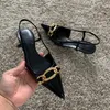 Dress Shoes Fashion Chain Kitten Heels Women Slingback Pointed toe High heels for Woman Pumps Ladies Wedding Heeled Office Modern Shoes