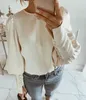 Damesblouses 2024 Lente Shirt Tops Trui Effen Ronde Hals Ballon Lange Mouw Blouse Mode Elegant Kantoor Dame Los