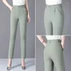 Pantalon femme printemps été neuvième décontracté femme mince taille haute pantalon droit minceur fermeture éclair dames occidentales