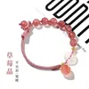 Bangles Natural Strawberry Crystal Women's Bracelet with Peach Blossom String GoodLucky Bead Hand Rope Powder Woven Peace Button Jewelry