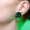 Dingle örhängen vintage grönt fyrkantig stor kristall damer fest middag super flash juvel utsökta smycken tillbehör