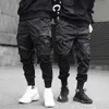 Hommes rubans couleur bloc pantalon noir poche Cargo Harem Joggers Harajuku pantalon de survêtement Hip Hop pantalon 293