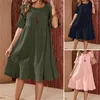 Casual Dresses Colorfast Beautiful Ruffle Flowy Hem Solid A-Line Midi Dress Breattable Crew Neck Gatawear