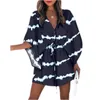 Robes décontractées Femmes Robe florale Col en V Manches moyennes Feuille / Motif imprimé Bouton Poitrine Taille élastique Lâche Plage Boho