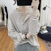 Frauen Hoodies Gestreift Lose Oansatz Taste Gespleißt Weibliche Top T-shirt Baumwolle Frühling Herbst Casual