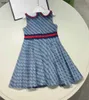 Brand girl Short dress Lapel sleeveless design child skirt Size 110-160 baby clothing Grid letter printing kids frock Jan20