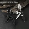 Acampamento cozinha 3-em-1 ao ar livre colher dobrável garfo faca combinação conjunto talheres piquenique viagem portátil multi-ferramenta de aço inoxidável acampamento yq240123