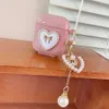 Estuches para teléfonos celulares Estuche retro para AirPods 3 1 2 Pro Pearl Heart Pink Borla Cadena Cubierta para auriculares Bowknot Llavero Fundas protectoras de silicona suave