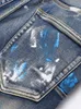 Blue Paint Inkjet Jeans Skinny pour Hommes Coupe Slim Stretch Pantalon Déchiré Petit Droit Hip Hop Distressed Streetwear Pantalon Punk Peint