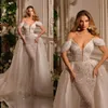 Classic Mermaid Wedding Dresses For Women Off Shoulder V Neck Bridal Gowns Sequins Detachable Train Dress Custom Made