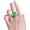 Cluster Rings 925 Silver Plated Inlaid High Green Jade Chalcedony Temperament Style Large Egg Face 15 20mm Agate Ring