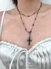 Pendant Necklaces Fashion Black Zircon Cross Pendant Necklace for Women Exquisite Copper Double Layered Chain Sweet Elegant Party Jewelry Gifts YQ240124