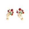 Brooches Creative Fashion Colorful Enamel Flower Hand Shape Brooch Pin For Women Trendy Elegant Red Crystal Rhinestone Suit Jewelry