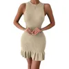 Casual Dresses Puloru Women Sticked Mini Tank Dress Solid ärmlös Crew Neck Ribbed Ruffled BodyCon Summer Fall Party Office