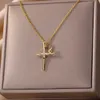 Pendant Necklaces Zircon Jesus Cross Pendant Necklaces For Women Stainless Steel Gold Plated Crystal Cross Necklace New Easter Jewelry Gift 2023 YQ240124