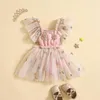 Vestidos de niña, mameluco para niño, vestido con cuello cuadrado, manga, lentejuelas, estrella, volante, adorno de malla, mono, ropa para bebé infantil