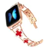 Fyra-blad klöver metallkedja skal smycken armband diamantband band länk rem band titta på band för Apple Watch Series 3 4 5 6 7 8 Iwatch 41mm 44mm 45mm 49mm