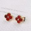 Van Clover High Version Golden Four Leaf Grass Ear Studs Female White Fritillaria Red Chalcedony Diamond Ear Patches Color Protection Allergy Preventi