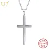 Pingentes U7 925 Sterling Silver Cross Colar Brilhante Pingente Snake Chain Minimalista Christian Religious Jewelry