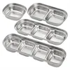 Dinnerware Sets 4 Pcs Stainless Steel Sauce Dish Divided Seasoning Soy Dipping Plate Ketchup Bowls Silver