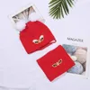 Berets Winter Children Hat Scarf Toddler Kids Red Embroidery Detail Pom Decor Beanie Boys Girls Baby Knit Set