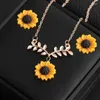 Necklace Earrings Set Fashion Fresh Style 3PCS/1Set Gold Colors Sunflower Leaf Pendant Lovely Flower Collarbone Chain Gift