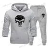 Tute da uomo 2 pezzi Set Tuta Felpa con cappuccio + Pantaloni con coulisse Felpe sportive maschili Running Sportswear Uomo Skull Marca Autunno Inverno T240124