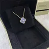 Luxury Love Clover Designer Charm Pendant Necklaces for Women Light Purple Stone Diamond Goth Sailormoon Whale Moissanite Chain Choker Necklace Jewelry E6AD