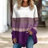 Kvinnor Blusar Spring Top Pending Style ColorBlock Loose Long Sleeve O Neck Blus For Women Soft Breattable Pullover T-shirt Fall