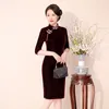 Ethnic Clothing Plus Size Female Velour Cheongsam Autumn Winter Velvet Half Sleeve Qipao Vintage Classic Mandarin Collar Chinese Dress