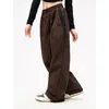 Women Spring Retro Solid Loose Drawstring Trousers Casual Joggers Baggy Wide Leg Sweatpants Mid Waist Sporty Y2k Female Clothes 240124