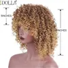 Perruques synthétiques Idolla courte perruque Blonde bouclée synthétique Afro crépus bouclés perruque avec frange pour les femmes noires naturel Ombre Blonde Cosplay perruqueL240124