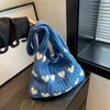 Liebes-Herz-Muster-Einkaufstasche, ästhetische gestrickte Umhängetasche, modische Häkeltasche für Frauen, Valentinstagsgeschenk