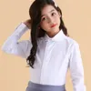Barn flickor vita skjortor för studenter enhetlig långärmad bomullsblus tonåringar skola barnkläder 8 10 12 14 år Vestidos 240123