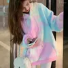 Women's Hoodies Korean Version Of Color Tie Dye Thick Hoodie Winter Warm Velvet Super Fairy Student Loose Coat