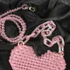 Bolsas de noche Ins Jelly Beads Pink Amor en forma de crossbody tejido para mujer Moda transparente con cuentas hecho a mano bolso de mujer de verano