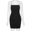 Casual Dresses Summer Bodycon Mini Solid Dress for Women Fashion Ruched Sleeveless Skinny Black White Sling Party Culb Elegant Mujer 2024