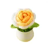 Decorative Flowers 1pc Mini Rose Desktop Decor Crochet Flower Wedding Party Gradually Changing Color Potted Plants Diy Artificial Cute