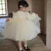 Vestidos de menina meninas vestido de renda 2024 primavera e outono princesa gaze festa de aniversário doce casual bonito crianças roupas