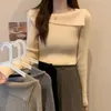 Women's Blouses Slim Fit T-shirt Soft Knitted Long Sleeve Pullover For Women Sweater Blouse With Irregular Boat Neck Warm Fall Spring