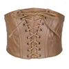 Bälten pu läder snörning upp bandage korsett brett för kvinnor bantning kropp elastisk armband bälte kvinnlig cummerbunds kappklänning